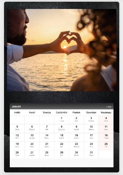 Fényképes naptár A4 méret 2026 - Black Rose