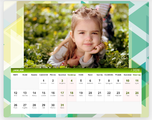Fényképes naptár Asztali 20x16 - GreenWood