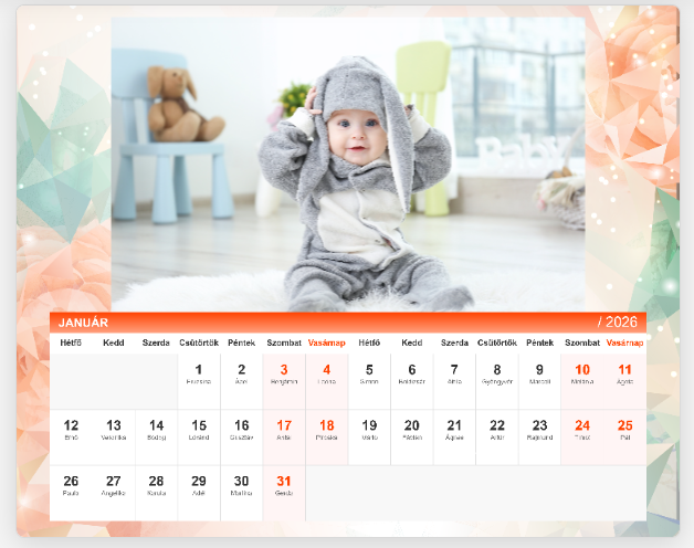 Fényképes naptár Asztali 20x16 - OrangeTree