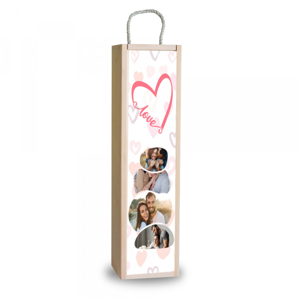 Egyedi Fa Borosüveg doboz - Valentin - V02