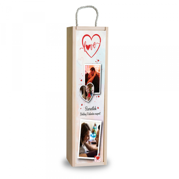 Egyedi Fa Borosüveg doboz - Valentin - V04