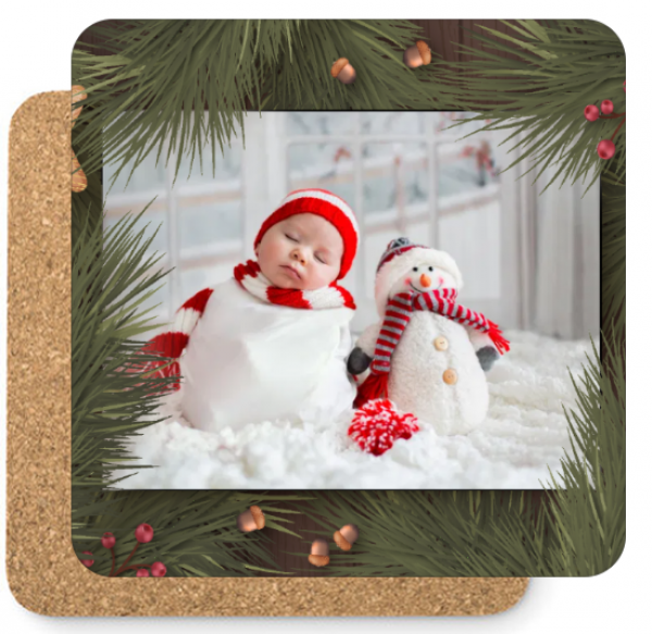 Fényképes Poháralátét - Karácsony - Fenyőminta