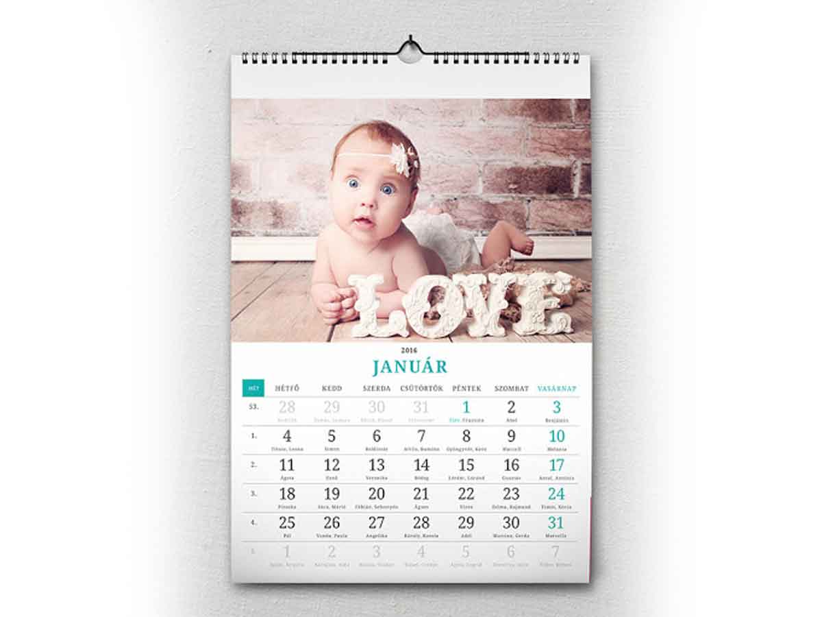 A4-es 12 oldalas havi fényképes naptár