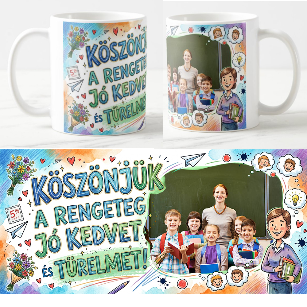 Egyedi fényképes Bögre - Pedagógusnap - Köszönjük a jó kedvet