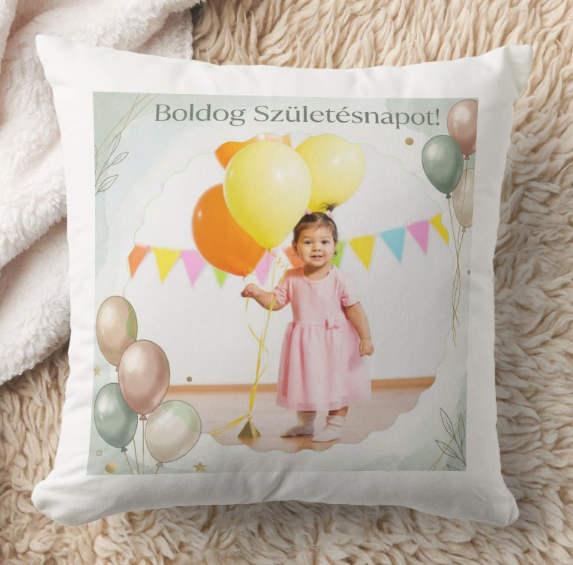 Egyedi fényképes párna - Születésnap - Aranylufik