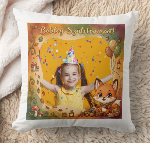 Egyedi fényképes párna - Születésnap -  Róka