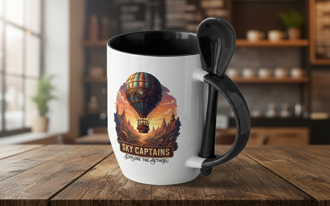 Fényképes Bögre - Kanalas bögre - Fekete - 3dl