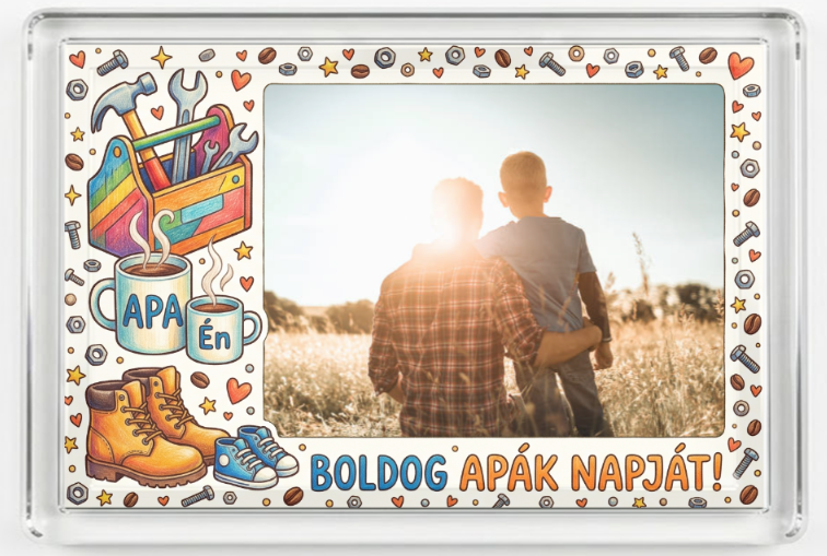 Fényképes hűtőmágnes - Apáknapja - Apa + kávé