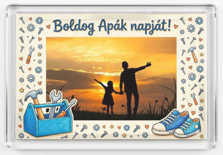 Fényképes hűtőmágnes - Apáknapja - Apa szerel
