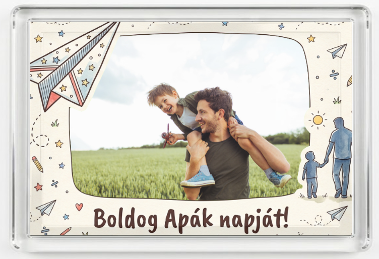 Fényképes hűtőmágnes - Apáknapja - Papír repülő