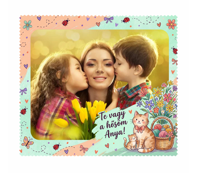 Fényképes szemüveg törlőkendő 15x18cm - Anyáknapja - Cica anya