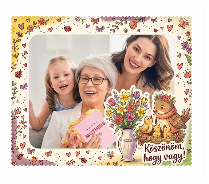 Fényképes szemüveg törlőkendő 15x18cm - Anyáknapja - Csibe mama