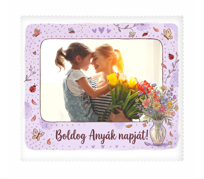 Fényképes szemüveg törlőkendő 15x18cm - Anyáknapja - Lila virág