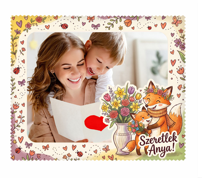 Fényképes szemüveg törlőkendő 15x18cm - Anyáknapja - Róka anya