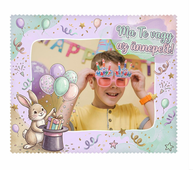 Fényképes szemüveg törlőkendő 15x18cm - Születésnap - Nyuszi