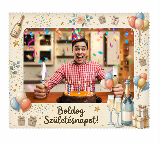 Fényképes szemüveg törlőkendő 15x18cm - Születésnap - Pezsgő