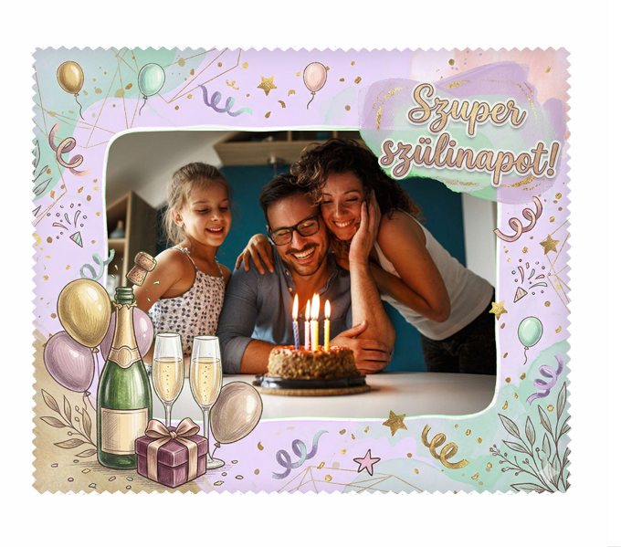 Fényképes szemüveg törlőkendő 15x18cm - Születésnap - Pezsgő party