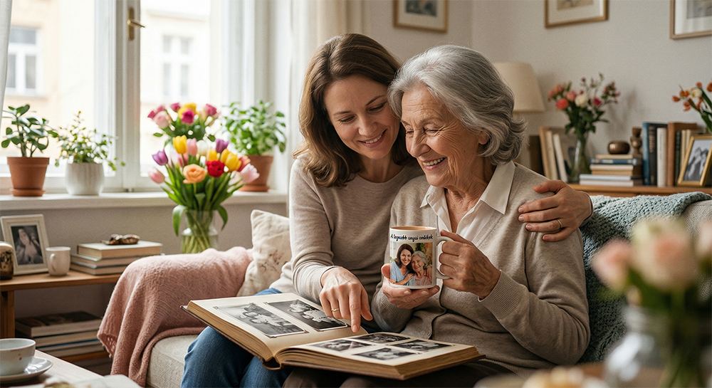 Egyedi bögre Szeretünk Anya felirattal