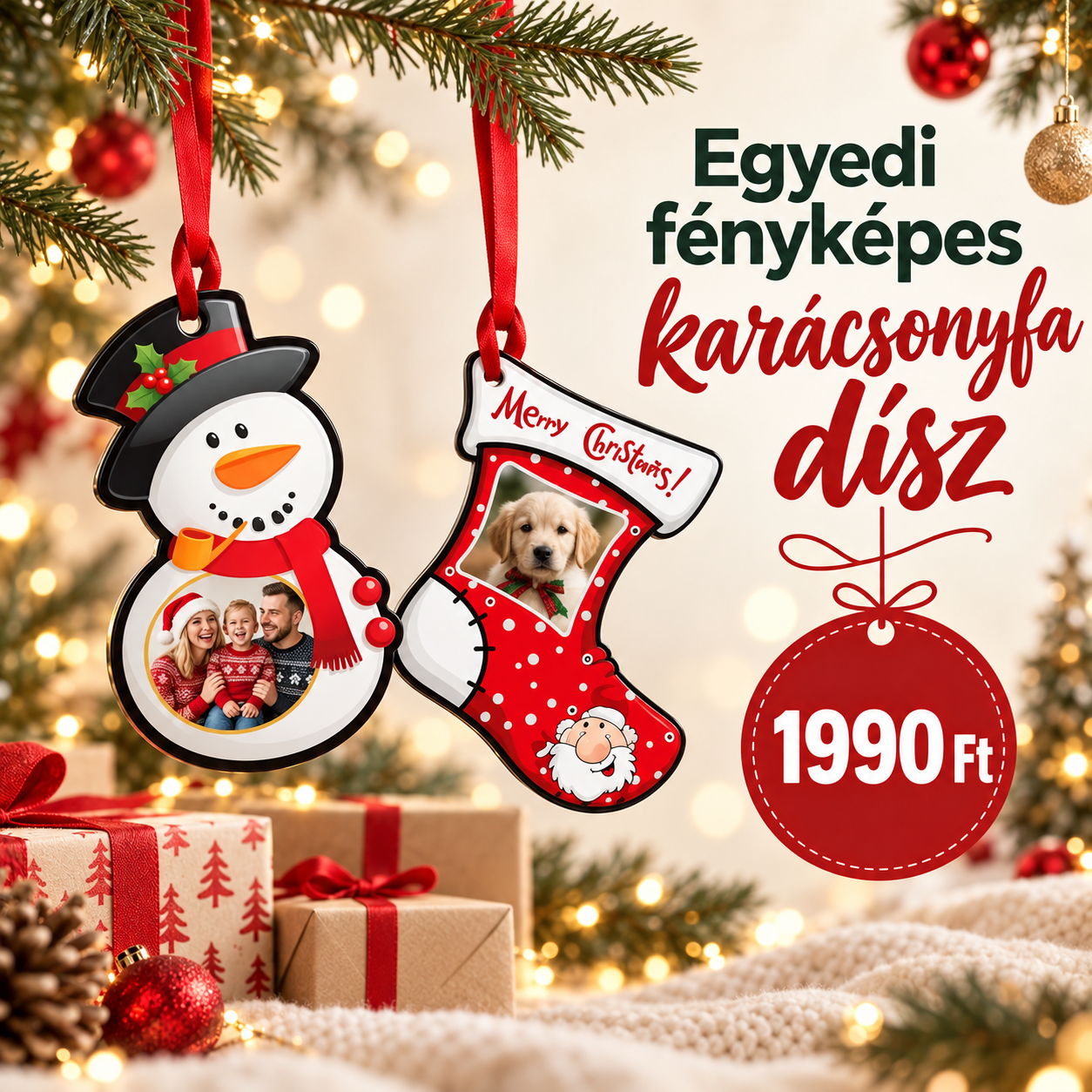 Egyedi fényképes karácsonyfadíszek